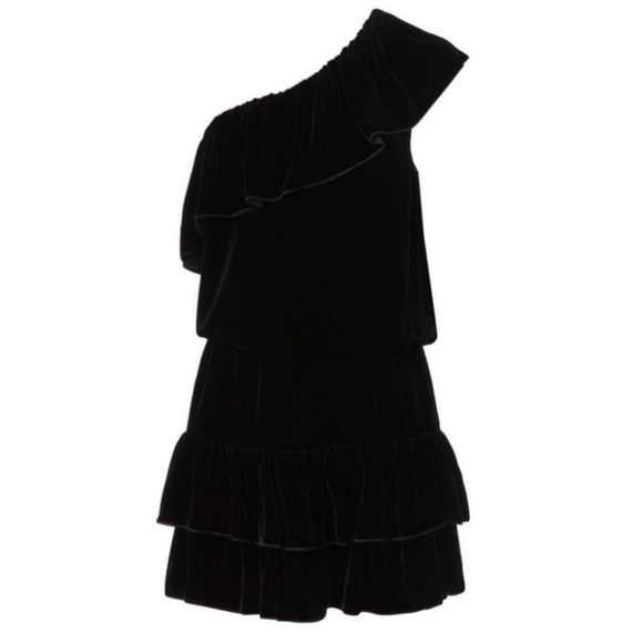 Joie Black Velvet One-Shoulder Dress - Picture 7 of 13